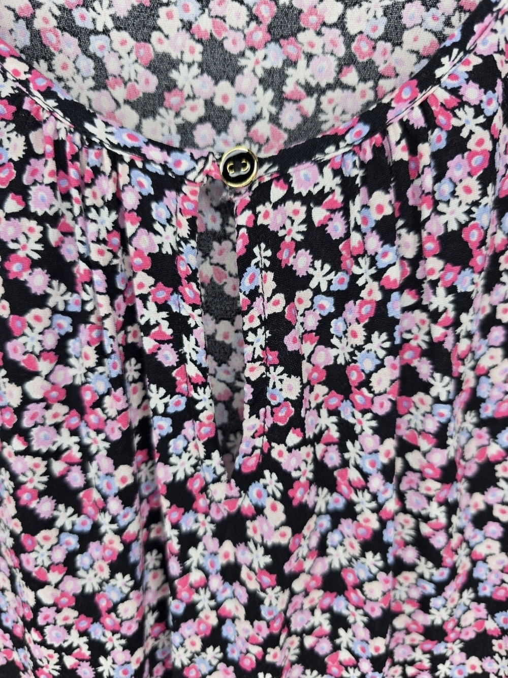 Talbots Black and Pink Floral V-Neck Short Sleeve Top - Picture 2 of 6